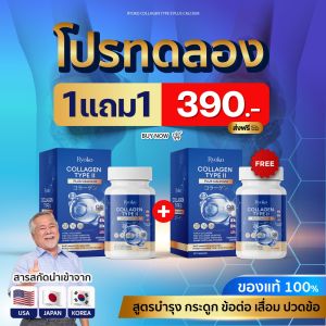 [1 แถม 1 ] Ryoko collagen type 2 คอลลาเจนcollagenแท้ข้อกระดูก แคลเซียมคอลลาเจน Ryoko 30 แคปซูล ข้อเข่าเสื่อม ปวดหลัง ปวดกระดูก ข้อลั่น ภูมิแพ้ เข่าลั่น กระดูกพรุน