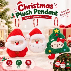 Christmas Plush Pendant Ornament Cute Santa Claus Christmas Tree Hanging Decor Soft Bag Charm Keychain for Christmas Tree Backpack Car Holiday Gift