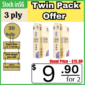 [Twin Packs Offer] 20 ROLLS Breeze清风 2400 (3 Ply) Wood Pulp Tissue Roll