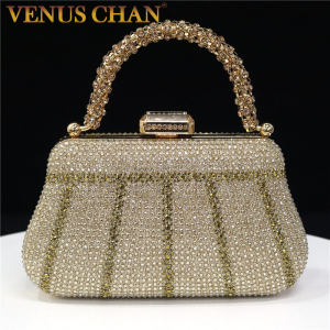 Popular In Nigeria Exquisite Evening Bags With Diamond Design Fashion Handle Clutch Rhinestone Embellished Long Chain Bag