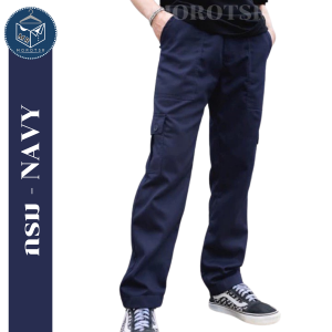 กางเกงคาร์โก้สีดำพื้นฐาน ทรงกางเกงเอวสูง ทรงสลิม กระเป๋าหลายช่อง สำหรับผู้ชาย ไซส์ 28-46"