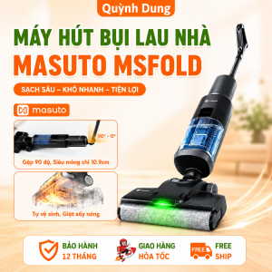Máy Hút Bụi Lau Nhà Không Dây Cầm Tay Masuto FlexiFold Lực Hút 15.000Pa Tay Gập Linh Hoạt 90° Hút Bụi Lau Nhà 2 Trong 1