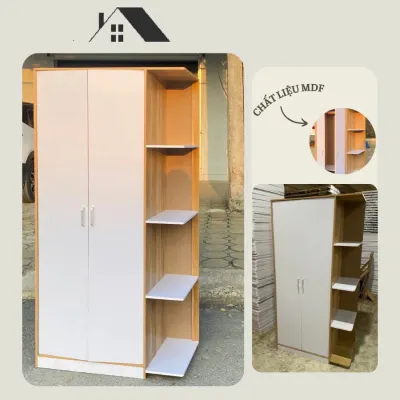 Tủ Quần Áo 2 Cánh Kích kèm 4 kệ để túi sách giày dép Kích Thước Lớn 160x80x40cm Gỗ MDF Cao Cấp