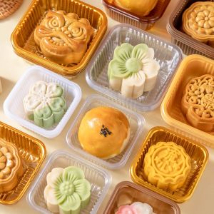 100PCS/Set Clear Transparent Mooncake Tray Pastry Dessert Bread Square Tray Bakeware Storage Tools [Wholesale]