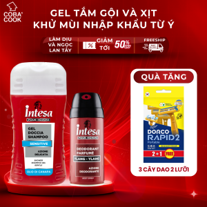 Combo Gel Tắm Gội Xịt Khử Mùi Cơ Thể Intesa Nhập Khẩu Từ Ý Tặng Dao Cạo Từ Hàn Quốc