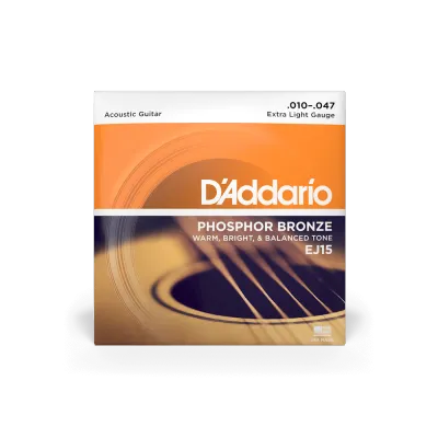DAddario Phosphor Bronze Acoustic Guitar Strings Set Light (EJ16) Extra-Light (EJ15) Custom Light Gauge (EJ26)