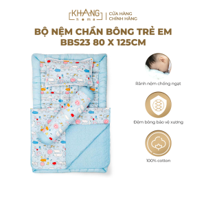 Bộ Nệm Trẻ Em Chần Bông Cho Bé Đi Học Khang Home Baby Safety BBS23 80x125cm - 100% Cotton Thiên Nhiên - Giúp Bé Ngủ Thẳng Lưng Không Cong Vẹo Cột Sống