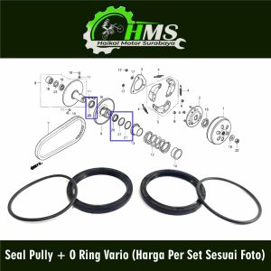 Seal Pully + O Ring Vario (Harga Per Set Sesuai Foto) - Sil Siel Karet Oring Puli Puly Puley Pulley CVT Honda Vario 110 Karbu Lama Old Vario Techno Tekno 110