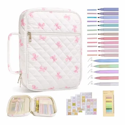 MUSASI Zipper Pocket Bible Cover Case Handle Floral Design Bible Journaling Kit Storage Bags Church