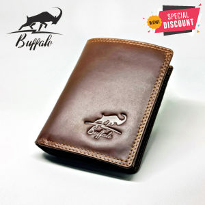 Buffalo Dompet Pria 100% Kulit Model Lipat Dua atau Double Slot Kartu Banyak Casual Vintage Lengkap Ukuran Standar