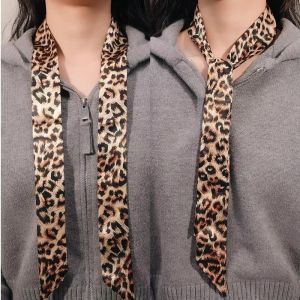 INNEED Long Slender Scarf Leopard Print Decoration Neck Scarf Elegant Thin Decor Ribbon Scarf Women Accessories