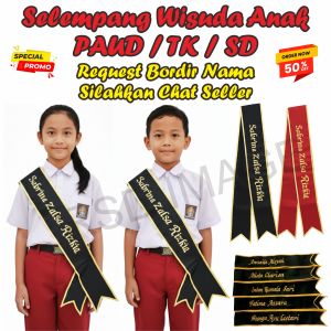 Selempang Wisuda Anak Paud/TK/SD Free Request Boridr Nama Anak / Selempang WIsuda