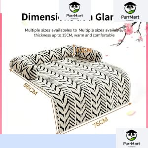 Herringbone Pet Sofa Cover with Bolsters Thickened Plush Dog Couch Bed Non-Slip Anti-Scratch Machine Washable