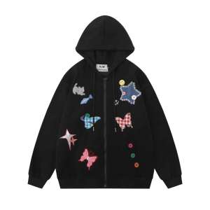 C-C SHOP เสื้อกันหนาวผู้หญิง เสื้อคลุมแขนยาวมีฮู้ด มีซิป สกรีนลายน่ารัก ผ้าเบาบาง ใส่สบาย สไตส์เกาหลี