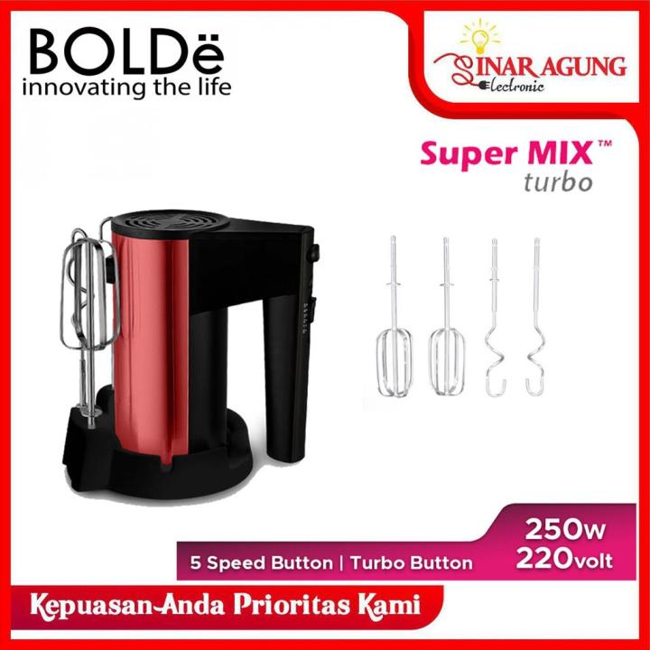 BOLDE HAND MIXER SUPER MIX TURBO STAINLESS STEEL [5 KECEPATAN] RED