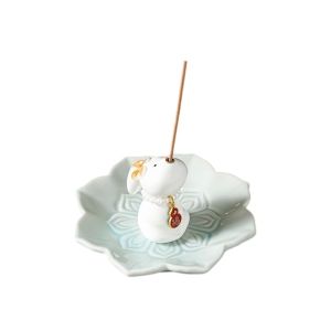 CONISTON Chinese New Year Sheep Rabbit Incense Burner Lamb Bunny Desk Ornaments Home Decor Zodiac Sheep Incense Holder New Year Gift Ceramics Incense Stick Burner Year of Sheep