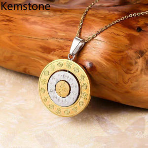 Kemstone Fashion Stainless Steel Rotatable Constellation Zodiac Round Pendant Necklace for Men