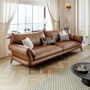 CraftedLiving SG-Nordic Genuine Leather Sofa Rental Apartment Living Room Horizontal High-end Combination Sofa 3 4 5 Seats