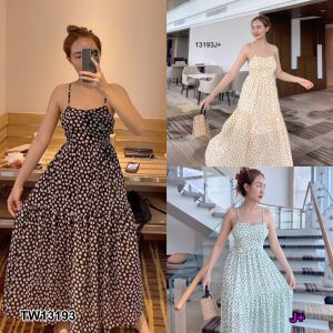 TW13193 เดรสสายเดี่ยวสานหลังลายดอกไม้