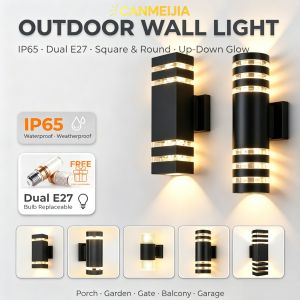 CANMEIJIA Tricolor Wall Lamp Waterproof Outdoor LED Wall Light IP65 Replaceable E27 Bulb Indoor Garden Doorway Courtyard Home Decor Sconces