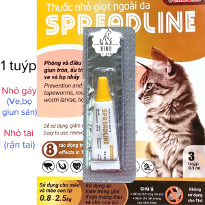Nhỏ gáy SPREADLINE cho mèo trừ ve rận bọ chét mọi giai đoạn hiệu quả sau 24h (1 tuýt)