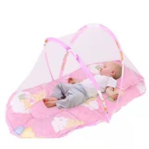 Hntob Newborn Anti-Insect Folding Bed Soft Cushion With Pillow Anti-Mosquito Net Foldable Crib