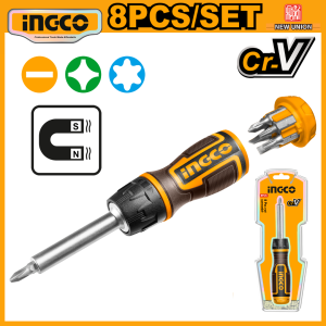 INGCO 8 IN 1 RATCHET SCREWDRIVER SET | HIGH QUALITY HANDLE | AKISD0808