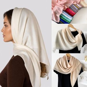 NALANILI Vải Mềm Khăn lụa Kết cấu satin Màu đơn sắc Khăn vuông Thanh lịch Nhẹ Khăn quàng cổ Bandana Phụ Kiện Thời Trang Dành Cho Nữ