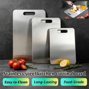 【Ready Stock】Durable Double‑Sided Stainless Steel Cutting Board Anti‑Bacterial Anti‑Mould Kitchen Gadget for Home Use Design Antibacterial Anti‑Mould for Meat Fruit & Vegetable