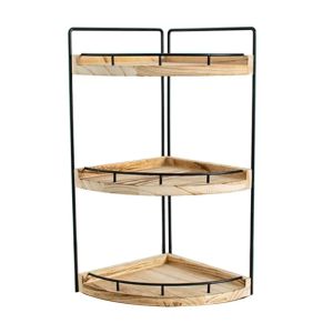 Elegant Wooden 3-Tier Bathroom Organizer Rack with Metal Frame for Makeup and Cosmetic Storage 3-Tier Wooden Storage Rack - Bathroom & Kitchen Organizer for Makeup & Essentials