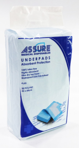 Underpads (ASSURE). 43cm x 60cm 4-Ply 20Pc/Pkt (4 packets)