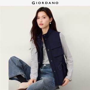 Giordano Women Stand collar cargo pockets drawstring waist vest Free Shipping 05376687