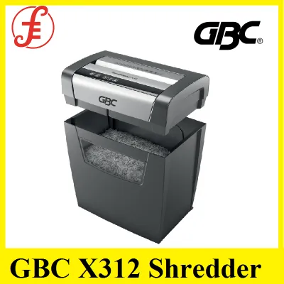 GBC X312 Shredder. Maximum 12-13 sheets of paper per pass. 23 litre bin holds up to 200 sheets. Easy lift off head for emptying. Safety Mark Approved. 1 Year Warranty