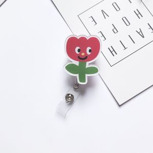 GIORGIONE Candy Color Cute Acrylic Reel Clip Cartoon Student Badge Holder ID Card Clips Name Card Holder Retractable Badge Reel