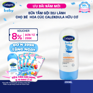 Sữa tắm dưỡng ẩm dịu lành cho bé với Calendula hoa cúc hữu cơ CETAPHIL BABY W&SHAMPOO CALENDULA 230ML