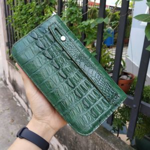 Ví dài cầm tay [VÂY ĐUÔI CÁ SẤU XANH RÊU ĐẸP ĐỘC] Size lớn 2 khuôn đựng nhiều đồ!