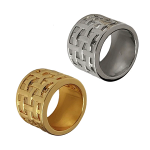 Elegant Alloy Hollow Waffle Pattern Ring Gold/Silver Plated Finish Wedding Band Comfortable Matching Pair Accessories