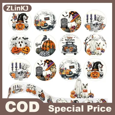 ZLinKJ สติกเกอร์ตกแต่งฮาโลวีนแสนตลก500ชิ้นสติกเกอร์รูปฟักทองน่ารักผีหัวกะโหลกแมงมุมค้างคาวรูปลอกกราฟฟิตีสติกเกอร์ DIY โทรศัพท์