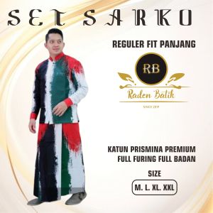 Set Baju Koko Batik Lengan Panjang + Sarung | Pakaian Muslim Pria Elegan untuk Sholat & Acara Formal