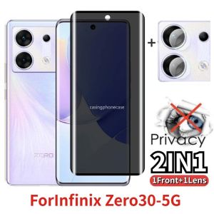 2in1 3D Curved Privacy Tempered Glass For Infinix Zero30 Zero 30 4G 5G 2023 2024 Camera Screen Protector Full Cover Anti Peeping Spy Front Lens Film Ultra Slim Anti Scratch
