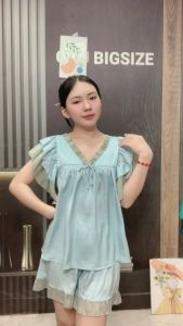 Đồ bộ nữ mặc nhà mùa hè bigsize 50-90kg bộ đùi cộc lụa latin phối tơ dễ thương