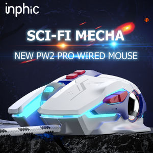 Inphic W9 Wired Gaming Mouse Sci-Fi Mecha Style Silent Computer Mouse4000DPI Adjustable 7 Programmable Buttons Macro definitionRGB Breathable Light Optical Mice for Laptop PC