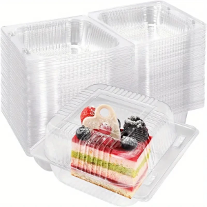 100pcs Disposable Clear Clamshell Food Container Square Round Box For Cakes Burgers Pastry