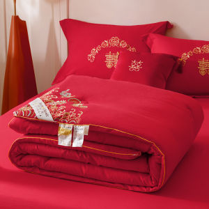 Dansunreve ชุดผ้านวมงานแต่งปักลายหรูหราผ้าควิลล์ถั่วเหลือง3กก. wedding quilt ผ้าคลุมเตียงสำหรับทุกฤดูการแต่งงานของชาวจีนสีแดง/ขาว