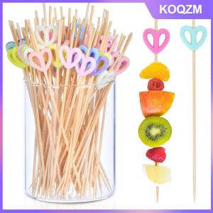 KOQZM Multicolor Bamboo Heart Toothpicks Set 100Pcs for Cocktail Fruit Garnish Birthday Party Decor Crafting