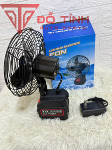 Quạt tích điện đa năng 22cm. Quạt mini trên ô tô câu cá dã ngoại.... (Cả bộ)