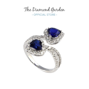 TDG 10K White Gold Lab-Grown Blue Sapphire & Diamond Bypass Ring