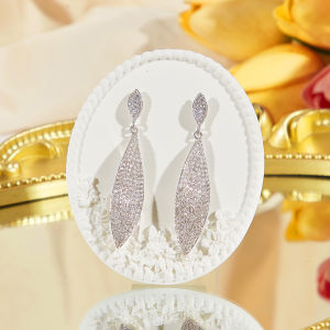 Sequito tinh tế đám cưới cô dâu trang sức Tai đầy đủ Micro Pave lấp lánh aaaaa Zircon dài vàng trắng bông tai thả se969