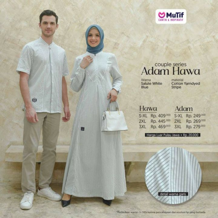 Baju Muslim Mutif Couple Series Adam Hawa Salute White Blue Mutif Hawa