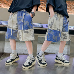 Korean Boys y2k Baggy Denim Shorts Pocket Gothic Streetwear Jeans Shorts Kids Child Hip Hop Print Casual Denim Shorts 5-14 Years